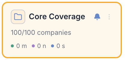 Core Coverage card selected in the Companies workspace, showing the company count and limit