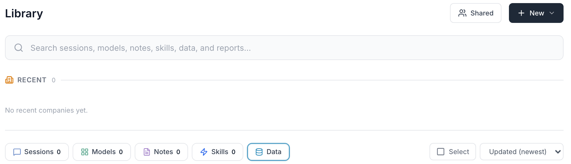Library search with the Data filter selected