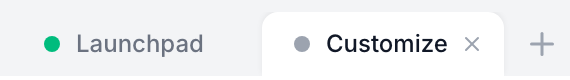 Workspace tabs for Launchpad and Customize, with the close and new-tab controls